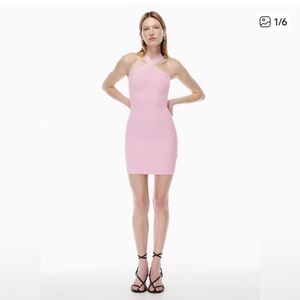 Babaton Soft Pink Crisscross Halter Mini Dress